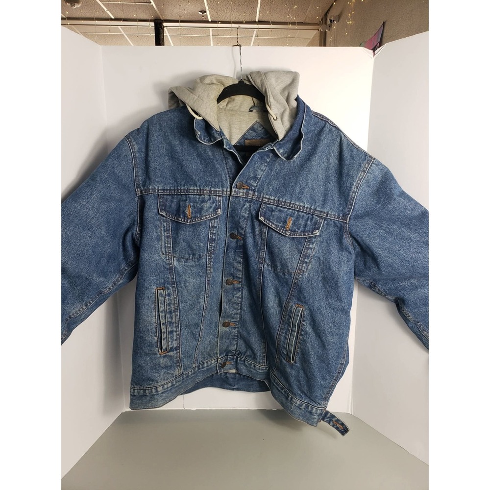 Austin Clothing Co. Hooded Denim Jacket Men's XL Lined BlueJean Jacket Gray Hood